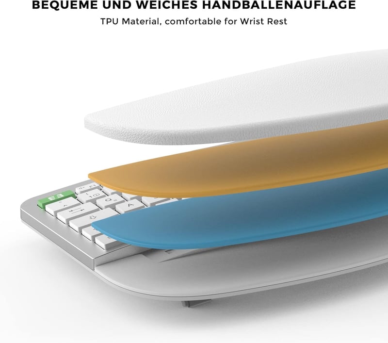 Seenda ergonomikus vezeték nélküli billentyűzet, USB-s, tenyértámasszal, Mac és Windows kompatibilis, német kiosztás, fehér-ezüst