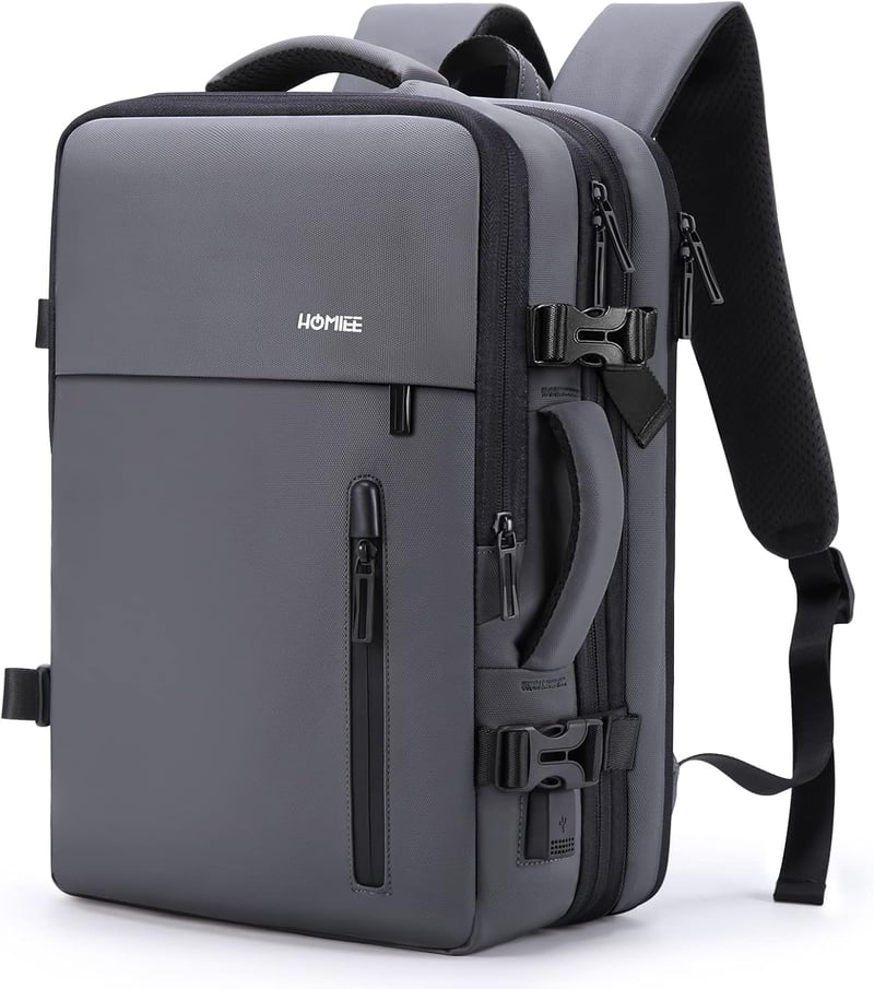 HOMIEE 40L Lopásbiztos Vízálló Üzleti Laptop Hátizsák, Bővíthető Kézipoggyász