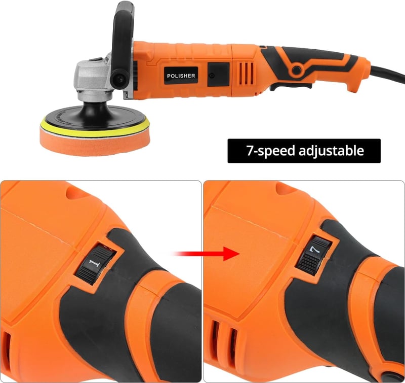 QWORK 1200W Autópolírozó Gép Szett - Változtatható Sebesség 500-3000 RPM, Polírozó Korongokkal, Autó, Motor, Bútor Polírozásához