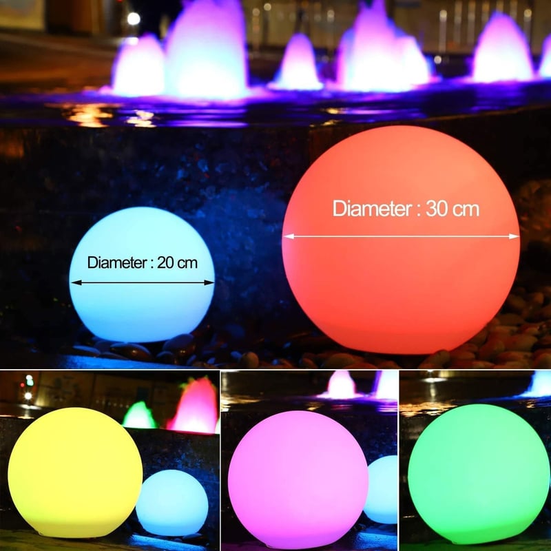 Aimosen RGB LED 30 cm Napelemes Kerti Gömblámpa - IP66 Vízálló, 16 Színű, Távirányítós, 1200 mAh Type-C Tölthető Kültéri Világítás Pázsitra,