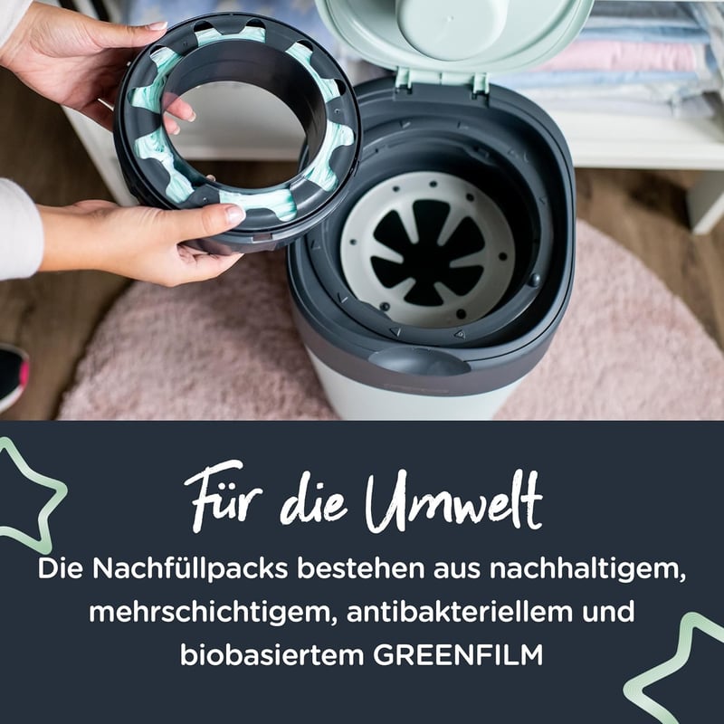 Tommee Tippee Utántöltő Kazetták Twist & Click Pelenkakuka Rendszerhez - Antibakteriális Greenfilm, 6 db Csomag
