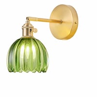Lampă de perete vintage NETHCUEL cu întrerupător, abajur din sticlă verde în formă de lalea — fără cablu de alimentare cu ștecher (stare: vezi a 2-a imagine) 1