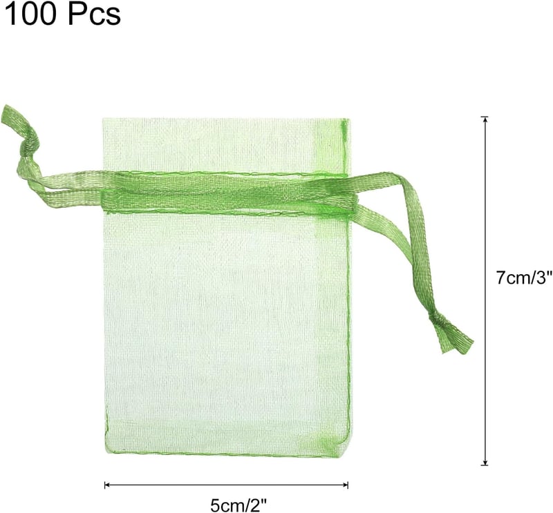 Sourcing Map 100db Világoszöld Organza Ajándékzsák 5x7cm Esküvőre, Partira