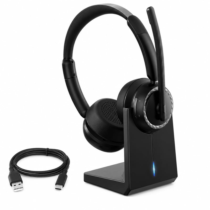 TECKNET V5.3 Bluetooth slušalice s AI mikrofonom za poništavanje buke, bez USB donglea i USB-C donglea, postolje za punjenje zvecka (stanje: vidi 2. sliku)