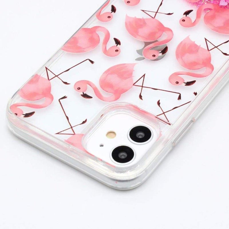 Apple iPhone 11 Rózsaszín Flamingós Csillogó Folyadékos Tok