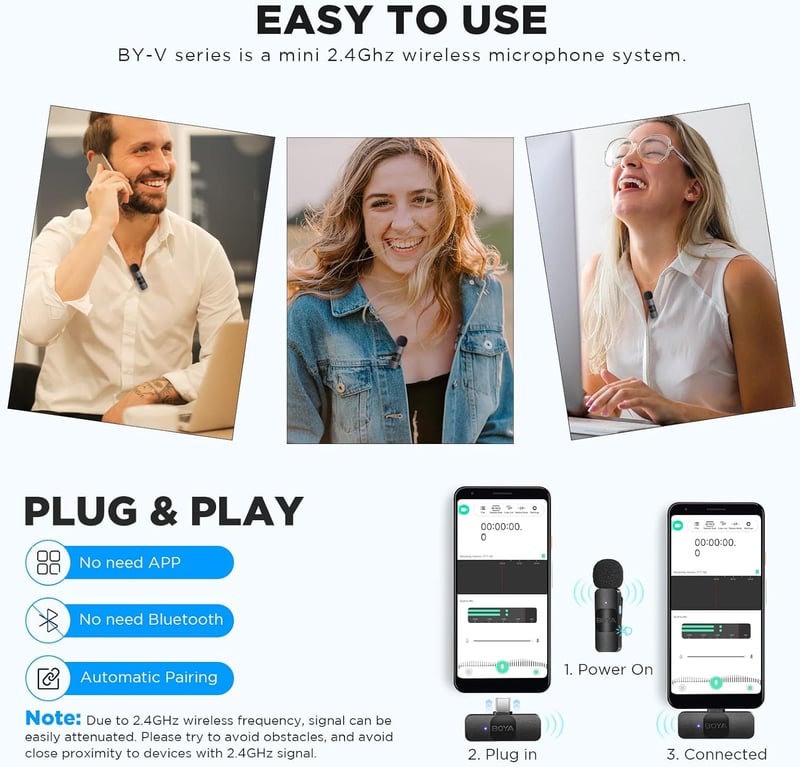 BOYA BY-V10 USB-C vezeték nélküli mini csíptetős mikrofon Android/iPhone15/laptop-hoz