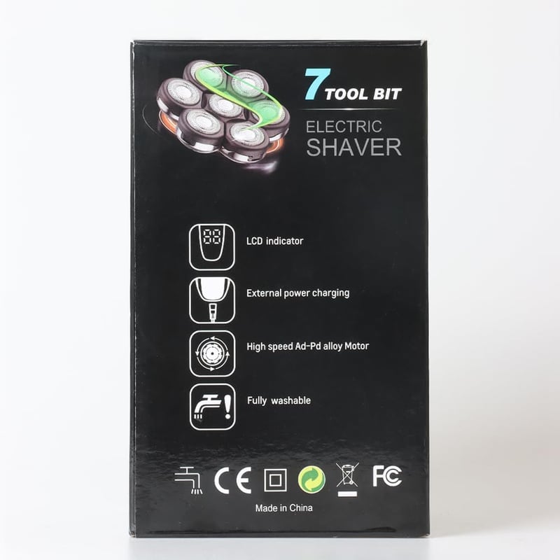 Qhecomce 6 az 1-ben elektromos fejborotva férfiaknak, 7 forgófejjel, LED-del