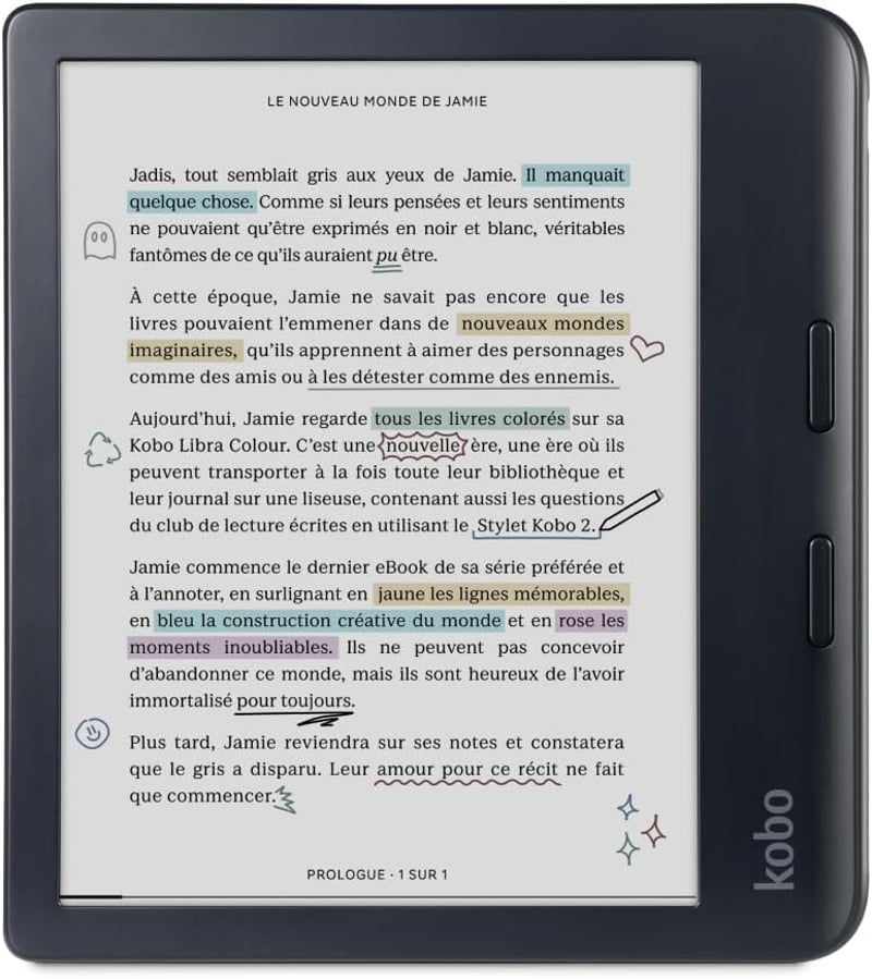 Kobo Libra Colour Fekete E-könyv Olvasó 7" Kijelzővel, 32GB Tárhely, Vízálló, Ergonomikus Kialakítás, Színes Képernyő