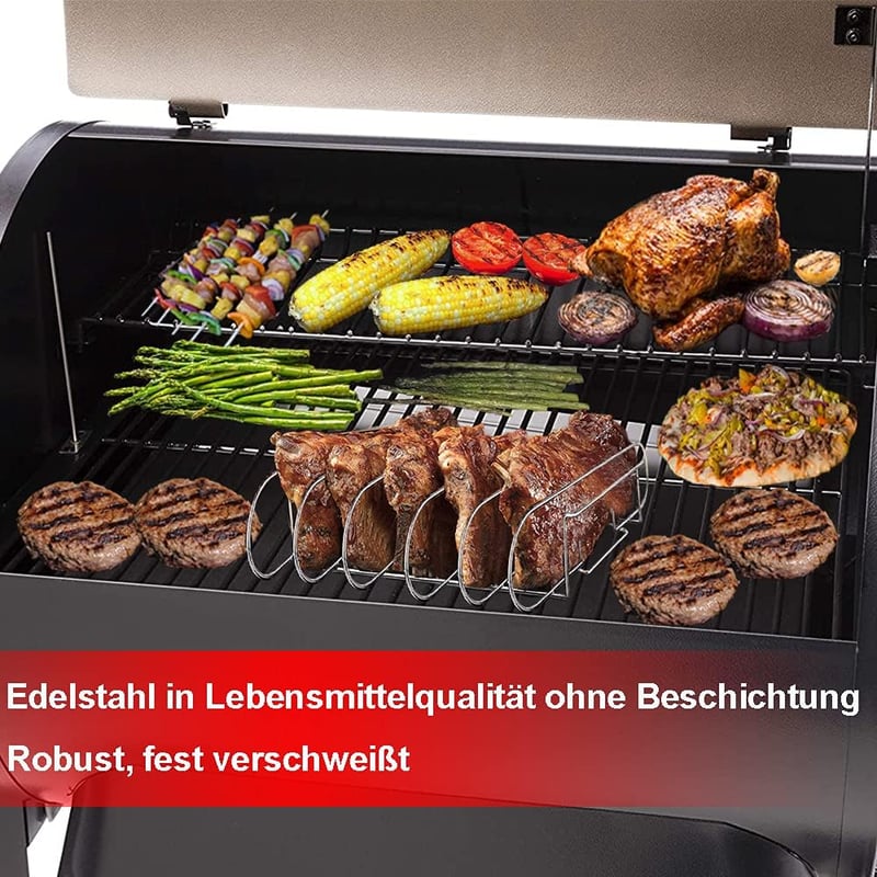 LyximGss Rozsdamentes Acél Oldalas Tartó - 5 Bordához Tervezett Grillező Kiegészítő Gáz és Faszenes Grillhez - Mosogatógépben Mosható, 33x29