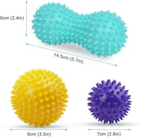 URAQT 3 db-os tüskés masszázslabda szett - Talp, kéz és nyak fájdalomcsillapításra - 3 Pack - Light Blue + Purple + Yellow 3