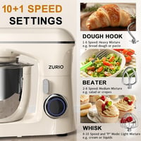 zurio Konyhai Robotgép 1300W - 5,5L Dagasztógép 10 Sebességgel, Csendes Kelesztő Funkcióval, Bolygómozgású Keverővel, Krémszínű 2