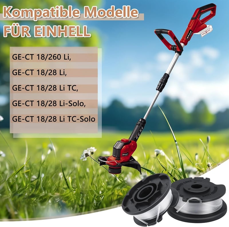 Yweller 6 db pótszál orsó Einhell fűkaszához, 1,6 mm vastag, 5 m hosszú, GE-CT 18/28 Li, GE-CT 18/260 Li, GE-CT 18/28 Li TC modellekhez