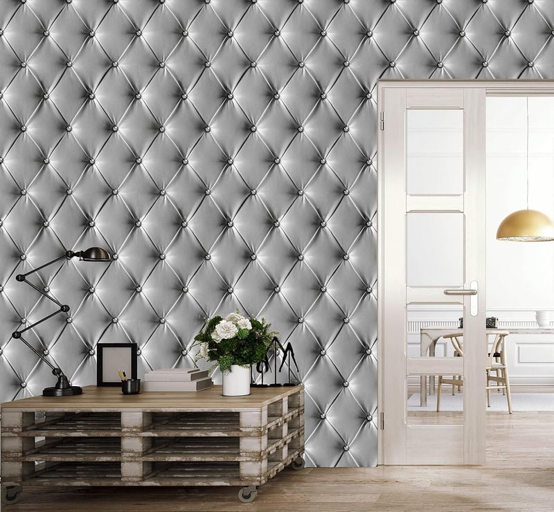 murimage Szürke Bőrhatású Fotótapéta 274x254 cm - 3D Gyémánt Mintázat, Elegáns Luxus Megjelenés, Ragasztóval, Hálószobába
