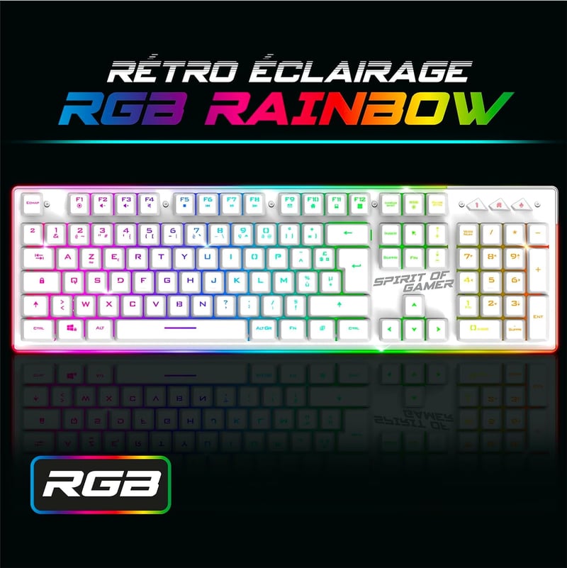 Spirit of Gamer x MK600 Vezeték Nélküli Félmechanikus Gamer Billentyűzet és Egér Szett - Fehér, RGB, 4800 DPI, Újratölthető, PC/PS4/PS5/Xbox
