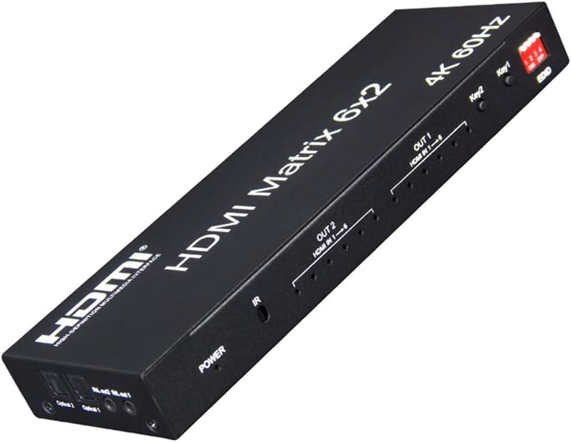 XYKJOBC 4K 60Hz 6x2 HDMI Mátrix Elosztó - PC és TV Kettős Monitoros Rendszerhez