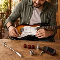 Štartovací set pre gitaristov: tremolo páka + Bluetooth zosilňovač + 1x potenciometer + 3x gombík 1