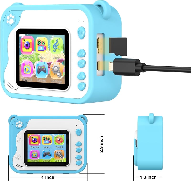 Ukuu 2,4" Gyerek Polaroid Kamera, 32GB, Nyomtatópapírral, Kék - Karácsonyi Ajándék