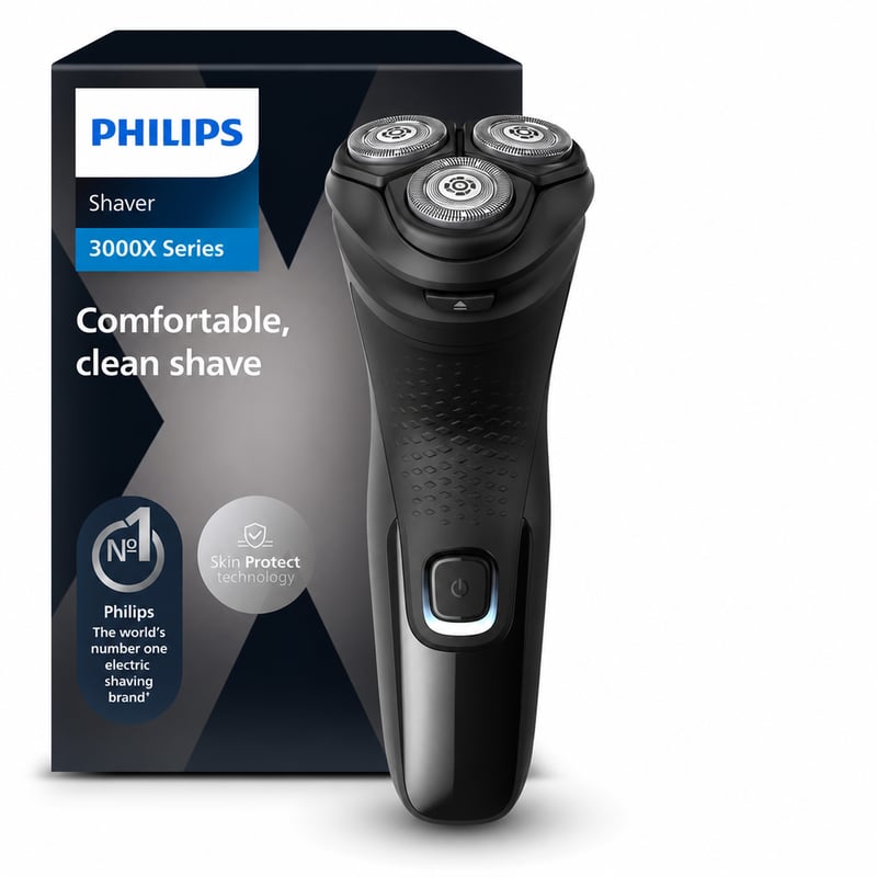 Aparat de ras electric pentru bărbați Philips Shaver Series 3000X X3001/00, negru, umed și uscat — fără cablu de încărcare USB (stare: vezi a 2-a imagine)