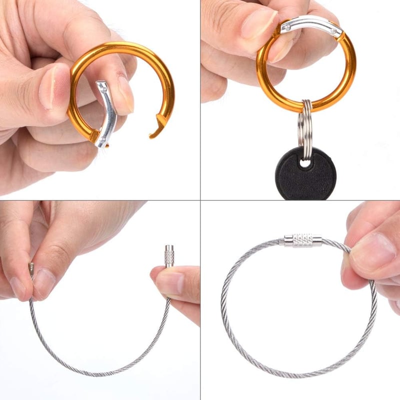 Vidillo Alumínium Karabiner Szett 14db - D-Gyűrűs Kulcstartó Karabinerek 2db Rozsdamentes Acél Kulcskábellel, Rugós Zárral, Kulcsokhoz (Kere