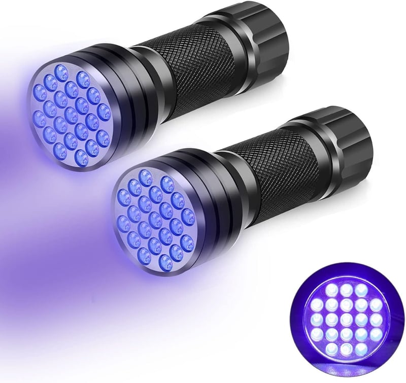 CAM2 Mini UV Fekete Fény Zseblámpa 2db, 21 LED-es Ultraibolya Lámpa 395nm, Kisállat Vizelet Detektor, Geocaching, Pénzvizsgáló (Elem Nélkül)