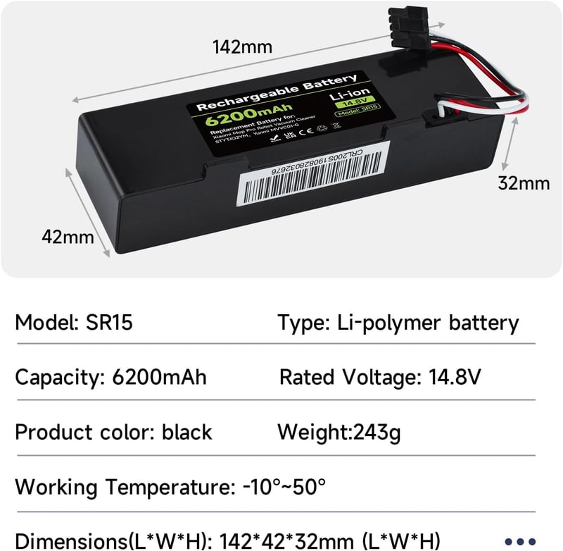 Mspalocell 6200 mAh 14.8V Pótakkumulátor Xiaomi Mop, Mop 2s, Mop Pro Robotporszívóhoz - Lítium-ion Csere Akku STYTJ02YM