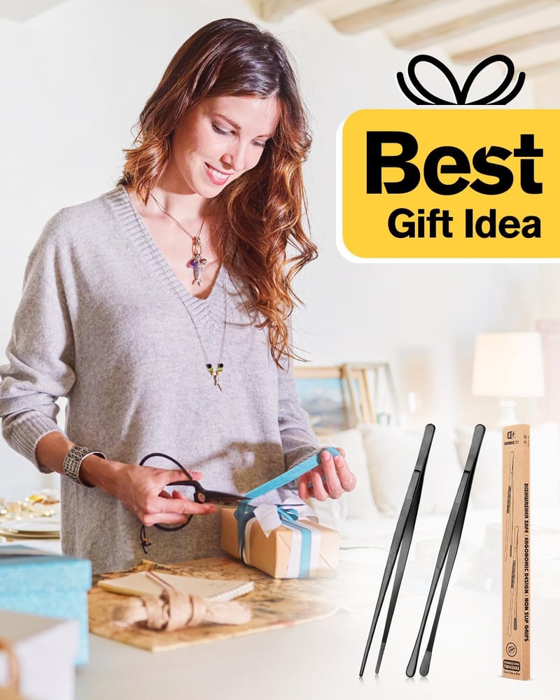 BUNDLEPRO 2 db 30,5 cm-es Konyhai Csipesz - Rozsdamentes Acél Profi Hosszú Fogó BBQ-hoz, Tálaláshoz - Fekete