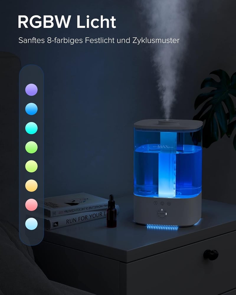 Maxcio 3,5L-es Párásító - RGB Fény, 3 Ködmód, Időzítő, 40 Órás Üzemidő