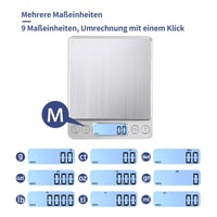 KUBEI digitális konyhai mérleg, USB töltés, 3kg/0.1g, rozsdamentes acél 3