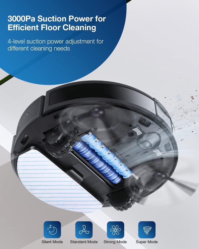 ECOVACS Deebot T9 AIVI Robotporszívó Feltörlő Funkcióval - 3000Pa Szívóerő, Akadályfelismerés, Csomómentes Kefe, Állatszőr Eltávolítás, 3D T