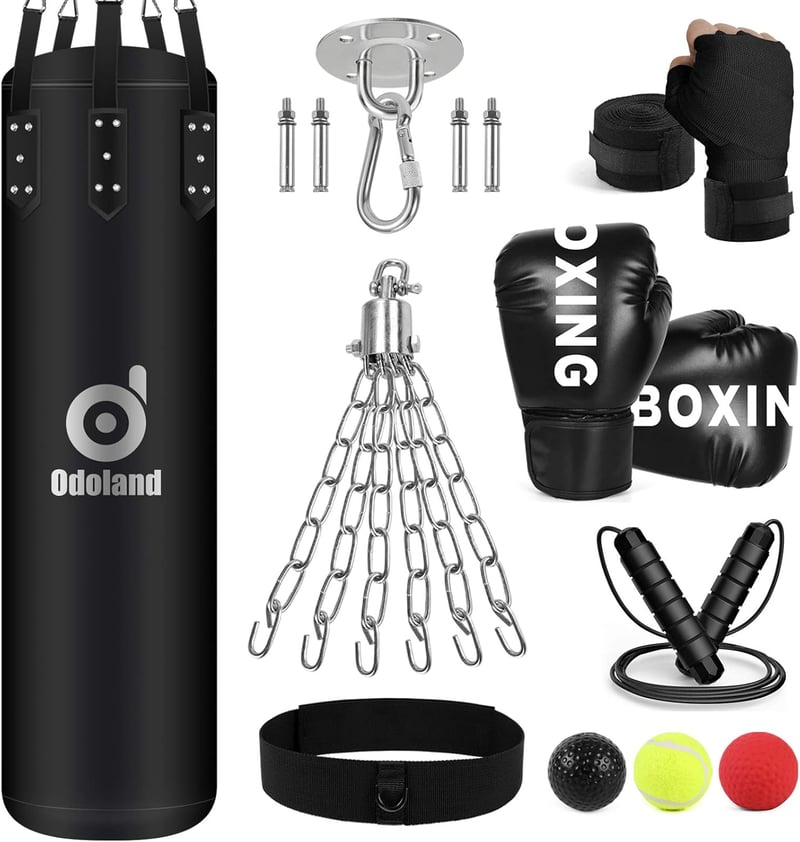 Odoland 120 cm-es üresen szállított boxzsák szett, 8 részes MMA és kickbox felszereléssel