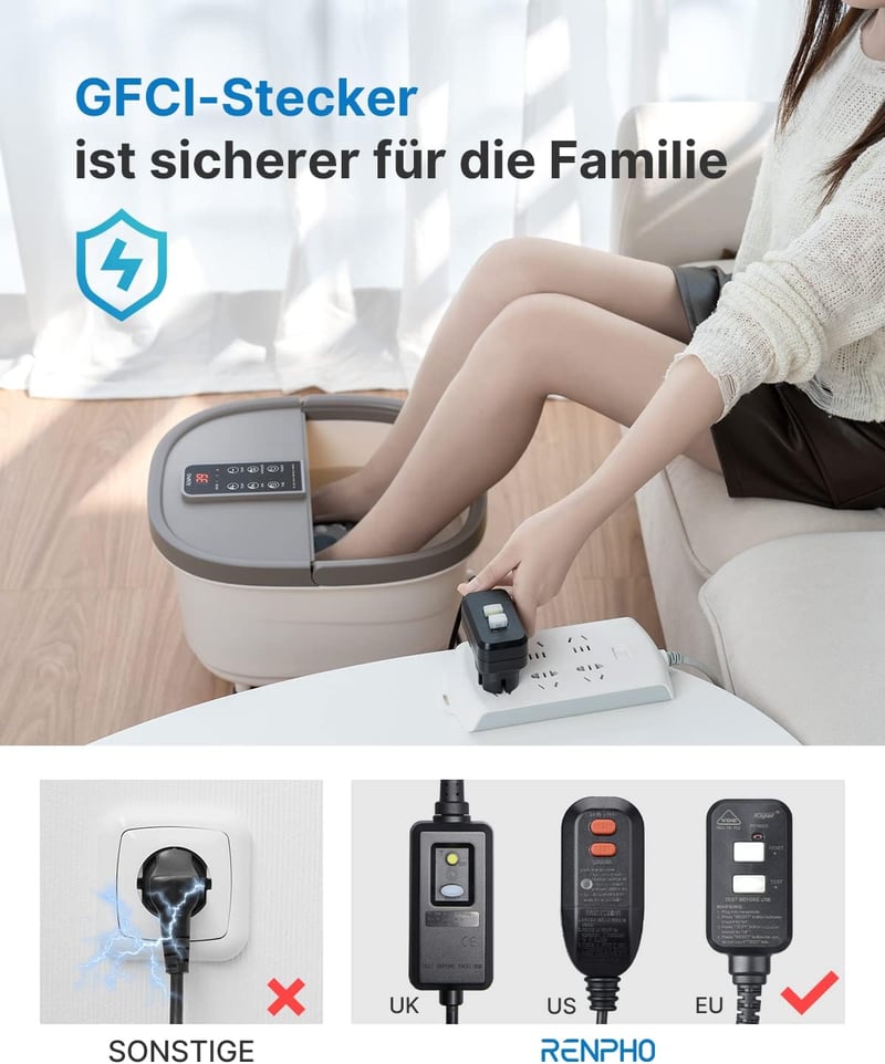 RENPHO Elektromos Lábfürdő Masszírozó Melegítéssel, Buborék Jetekkel és Vörös Fénnyel, Shiatsu Lábmasszázs Kád Fehér