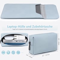 HYZUO Vízálló Laptop Tok 13/15/16 Colos Notebookhoz - Halványkék Védőtáska Kiegészítő Hordozótáskával 2