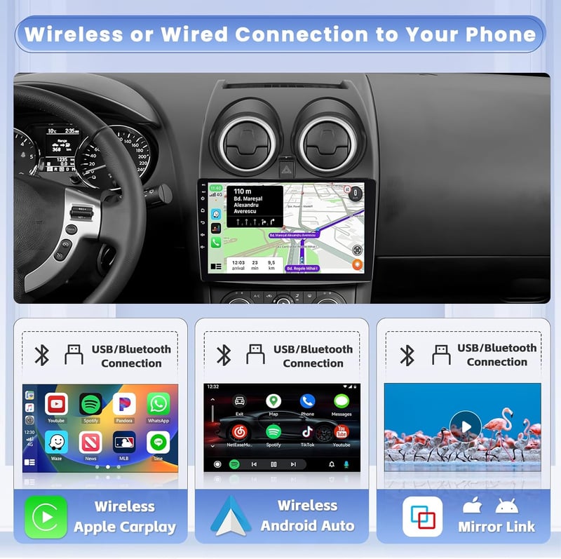 Hikity 9" Android 15 Autórádió Nissan Qashqai J10 (2006-2013) - 8 Magos 4+64GB, Vezeték Nélküli CarPlay, GPS, Bluetooth 5.0, WiFi, DSP, Tola