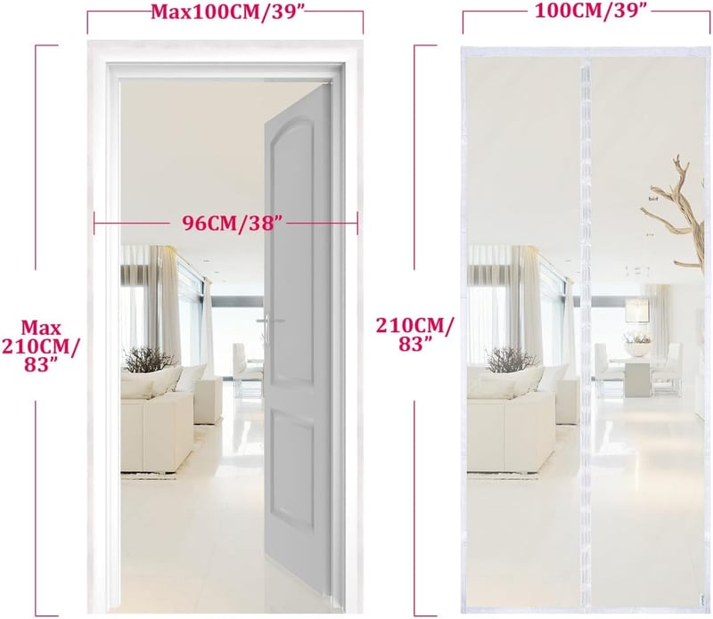 Apalus Prime Mágneses Szúnyogháló Ajtóra 100x210 cm - Átlátszó, Szakadásálló, Időjárásálló Rovarháló Erkélyajtóra Erős Mágnesekkel és 3,8 cm