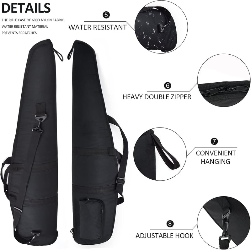 AUMTISC Taktikai Fegyvertáska 112/122/132 cm - Puska Tok Párnázott Nylon Anyagból, Vállpánttal és Kiegészítő Zsebekkel, Vadászathoz