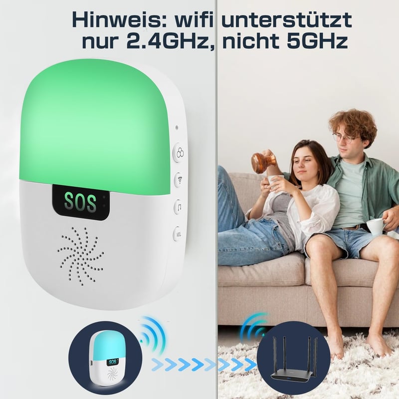 Shinmax WiFi-s SOS Vészjelző Gomb Időseknek - Vízálló, Zenés Riasztás (2 Gomb + 1 Vevő)
