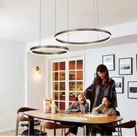 YYUTLUO Modern LED Csillár, 2 Barna-Arany Gyűrű, 40+60 cm, 40W, Távirányítós Fényerőszabályzás, Fém-Akril Függőlámpa Nappaliba 2