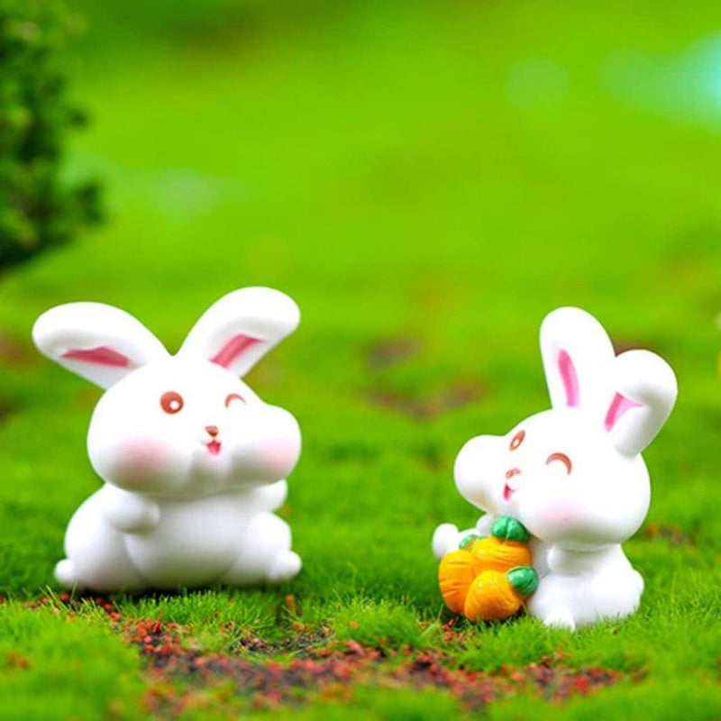 KyeeaDIY Tündérkert Mini Nyuszi Figurák - 6 db-os Kerti Dekoráció Szett