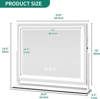 Sminktükör 50x62,5 cm LED Világítással - 3 Színhőmérsékletű Hollywood Tükör Érintésvezérléssel, 10X Nagyítással, USB  4