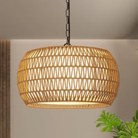 Rayofly Rattan Függőlámpa - 5 Izzós Nagy Méretű Boho Csillár Étkezőasztalhoz, Vintage Rattan Lámpaernyővel 1