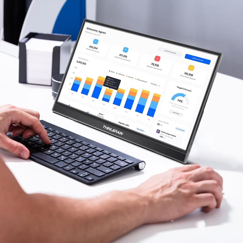 Thinlerain 15,6" Hordozható Érintőképernyős Monitor - Full HD IPS, USB-C/HDMI, 10-pontos Érintés, Beépített Hangszórók, PC/Laptop/Telefon Ko
