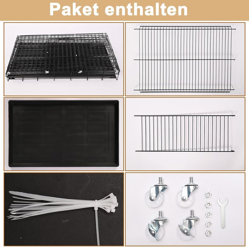 ybaymy Összecsukható Macskaketrec 4 Szintes - 90x55x125 cm Fém Ketrec 1-3 Macskának, 360° Forgatható Kerekekkel, Rámpával, Bel- és Kültéri