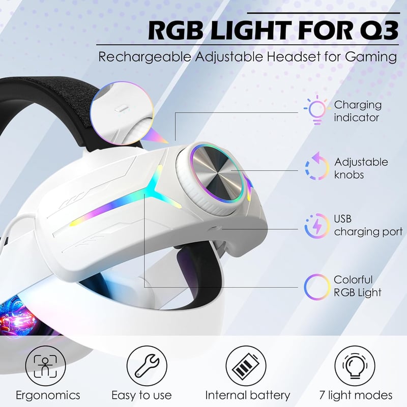 Quest 3 Fejpánt 8000mAh Akkuval, RGB Fényekkel - Gyorstöltés, Kényelmes VR Kiegészítő
