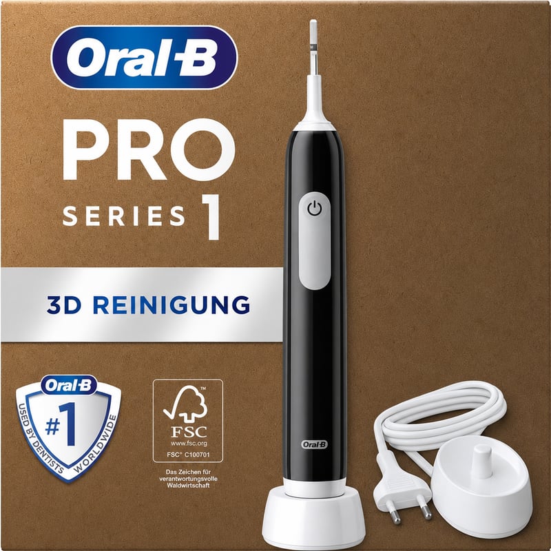 Periuță de dinți electrică Oral-B Pro Series 1 Plus cu stație de încărcare, negru, 1 buc — lipsesc 3 capete de periuță de schimb (stare: vezi poza 2)