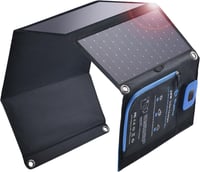 BigBlue 28W Hordozható Napelemes Töltő 2 USB Porttal, Digitális Árammérővel, IPX4 Vízálló, Cipzáras Védelemmel - iPhone, Android, GoPro Kész 1
