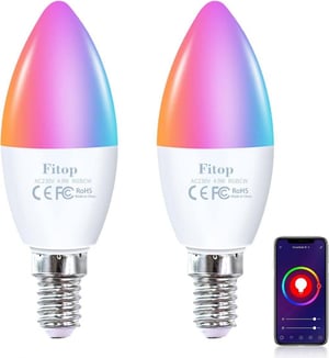 Inteligentná LED žiarovka Fitop E14 WiFi 2ks, stmievateľná, RGB 16 miliónov farieb, Alexa/Google Home