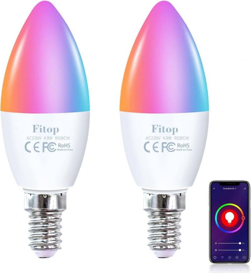 Fitop E14 WiFi LED okos izzó 2db, dimmer, RGB 16 millió szín, Alexa/Google Home - Single, E14-2pcs