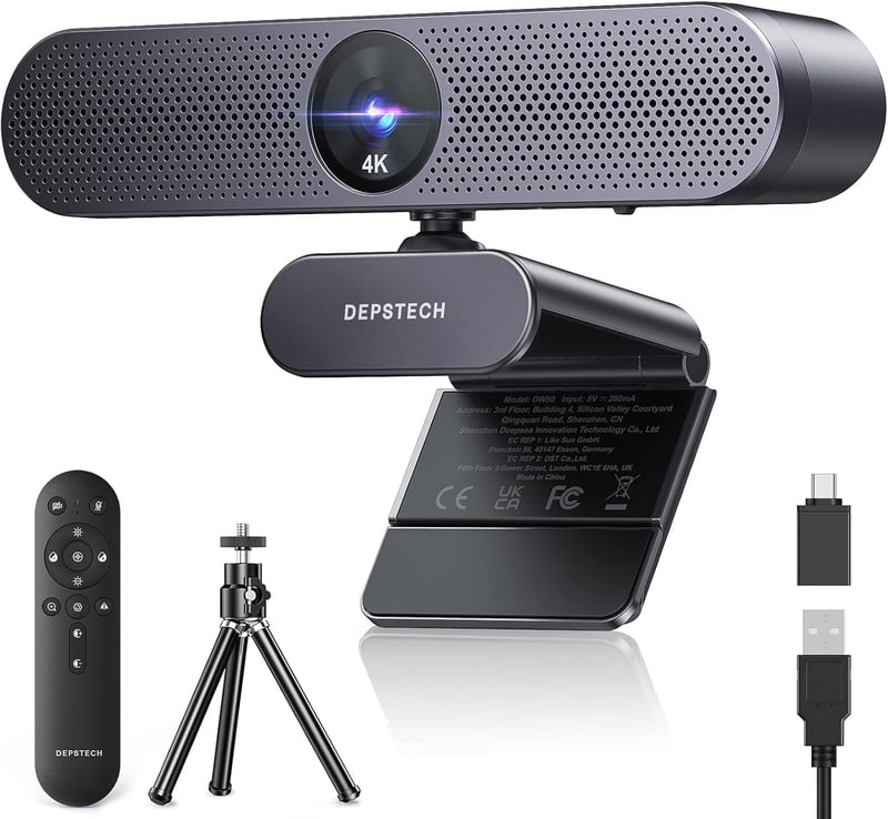 DEPSTECH DW50 Pro 4K Ultra HD Webkamera Mikrofonnal, 3x Zoom, Sony Szenzor, Zajszűrő Kettős Mikrofon, Távirányító, Autofókusz PC, Laptop, Ma