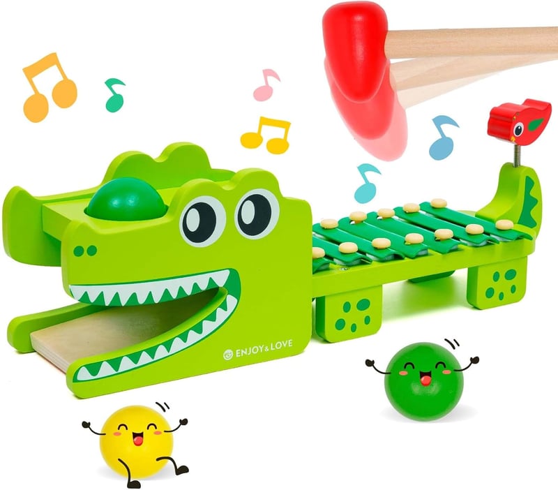 Montessori fa xilofon és kalapácsjáték 2 az 1-ben, fejlesztő zenei játék gyerekeknek