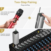 TONOR UHF Vezeték Nélküli Mikrofon Szett Karaoke DJ Esküvőhöz 60m Hatótáv - Grey & Red 4